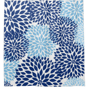 Navy Blue dahlia floral Shower Curtain