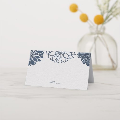 Navy Blue Dahlia Floral Wedding Place Card