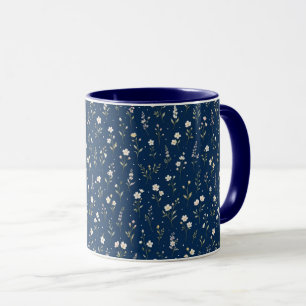 Navy Blue Dainty Wildflower Pattern Coffee Mug