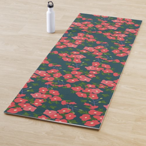 Navy Blue Daisy Flower Meadow  Yoga Mat