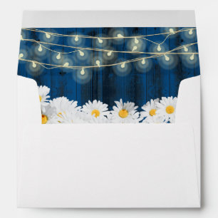 Navy Blue Daisy Flowers Rustic Wedding Envelope