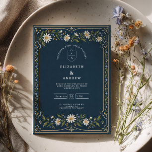Navy Blue Daisy Wedding Invitation