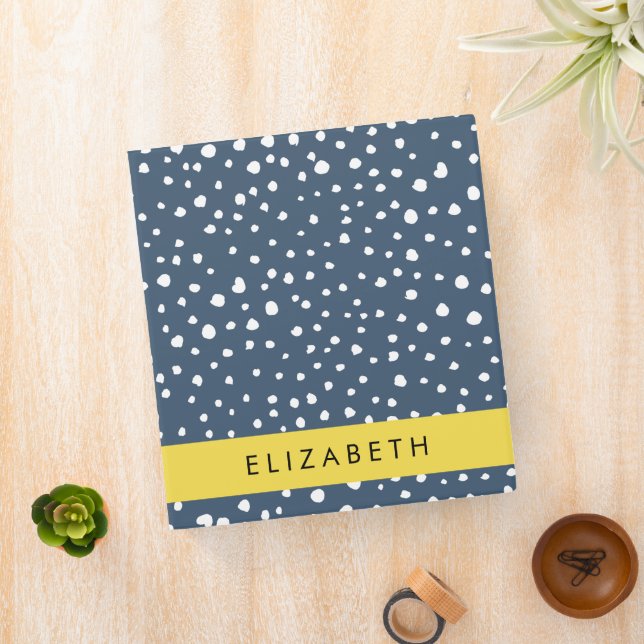 Navy Blue Dalmatian Dots, Spots, Dotted, Your Name 3 Ring Binder (In Situ)