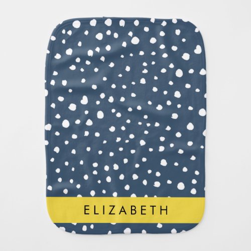 Navy Blue Dalmatian Dots Spots Dotted Your Name Baby Burp Cloth