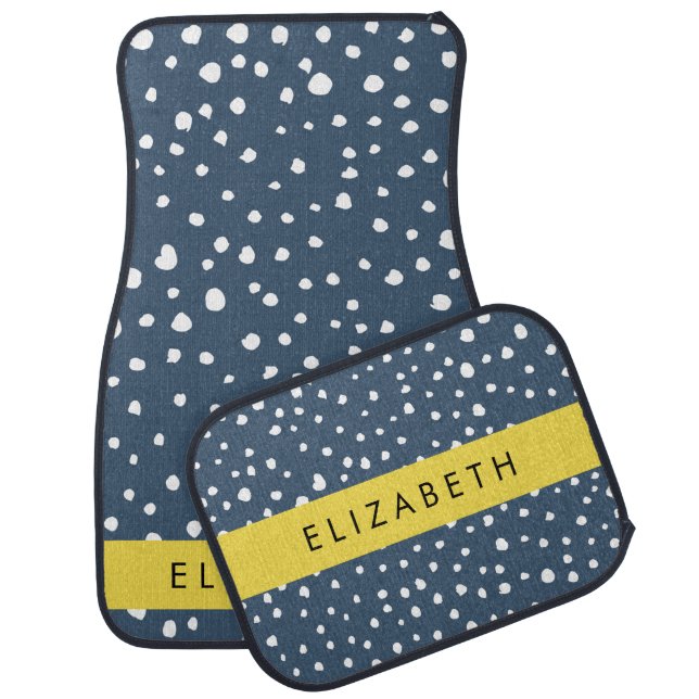 Navy Blue Dalmatian Dots, Spots, Dotted, Your Name Car Floor Mat (Set)