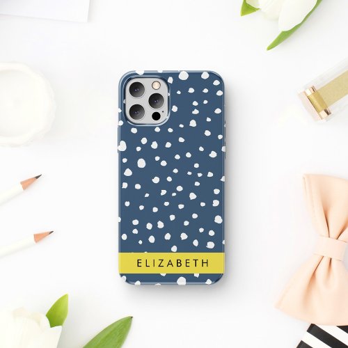 Navy Blue Dalmatian Dots Spots Dotted Your Name iPhone 12 Pro Case