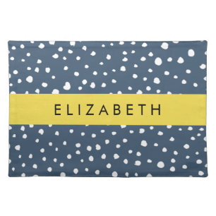 Navy Blue Dalmatian Dots, Spots, Dotted, Your Name Cloth Placemat