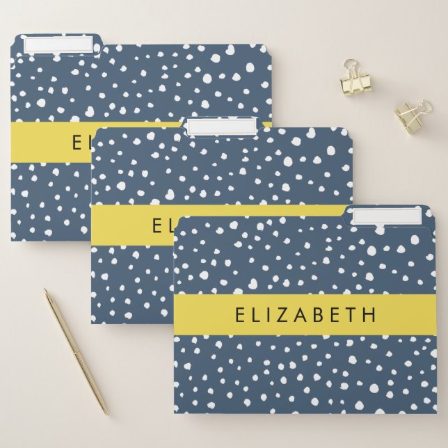 Navy Blue Dalmatian Dots, Spots, Dotted, Your Name File Folder (Set)