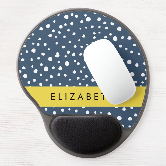 Navy Blue Dalmatian Dots, Spots, Dotted, Your Name Gel Mouse Pad (Left Side)