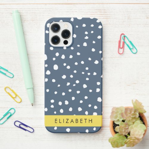 Navy Blue Dalmatian Dots Spots Dotted Your Name iPhone 12 Pro Case