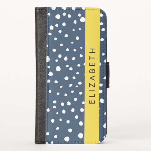 Navy Blue Dalmatian Dots Spots Dotted Your Name iPhone X Wallet Case