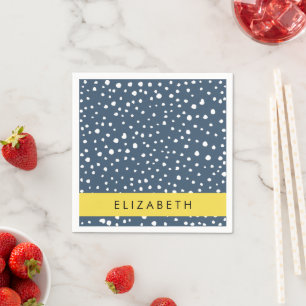 Navy Blue Dalmatian Dots, Spots, Dotted, Your Name Napkins