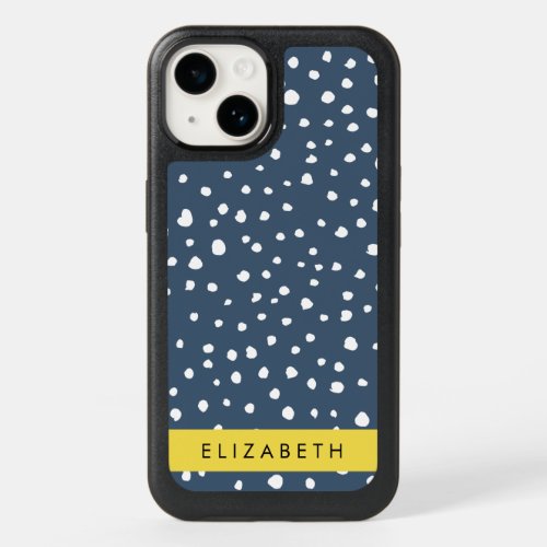 Navy Blue Dalmatian Dots Spots Dotted Your Name OtterBox iPhone 14 Case