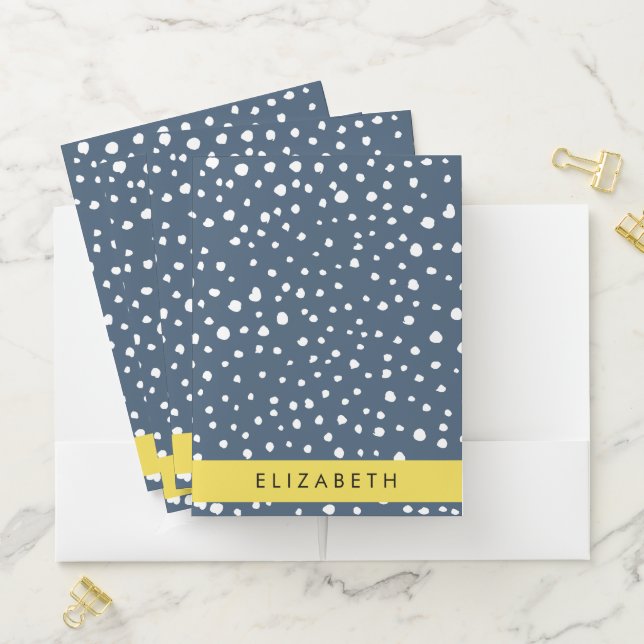 Navy Blue Dalmatian Dots, Spots, Dotted, Your Name Pocket Folder (In Situ)
