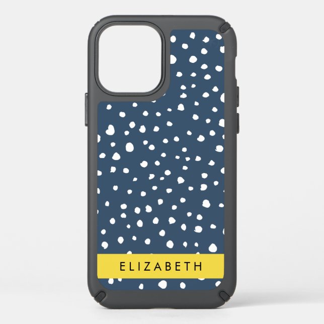 Navy Blue Dalmatian Dots, Spots, Dotted, Your Name Speck iPhone 12 Case (Front)