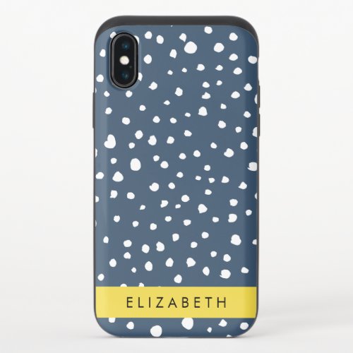 Navy Blue Dalmatian Dots Spots Dotted Your Name iPhone X Slider Case