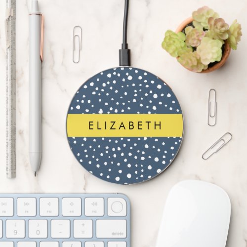 Navy Blue Dalmatian Dots Spots Dotted Your Name Wireless Charger