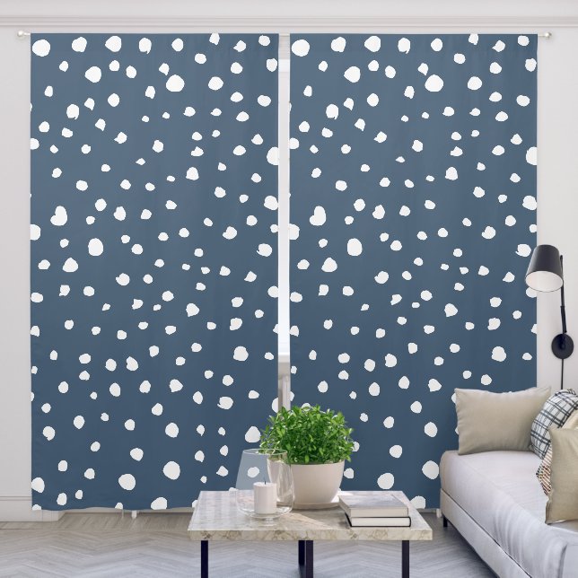 Navy Blue Dalmatian Spots, Dalmatian Dots, Dotted Blackout Curtains (Living Room)