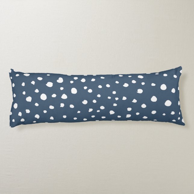 Navy Blue Dalmatian Spots, Dalmatian Dots, Dotted Body Pillow (Back)
