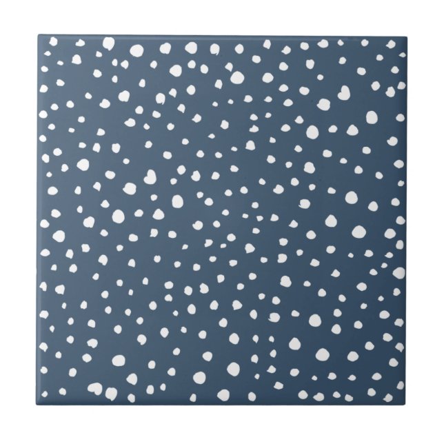 Navy Blue Dalmatian Spots, Dalmatian Dots, Dotted Ceramic Tile (Front)