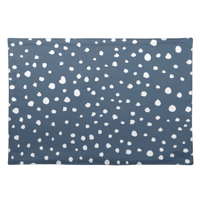Navy Blue Dalmatian Spots, Dalmatian Dots, Dotted Cloth Placemat (Front)