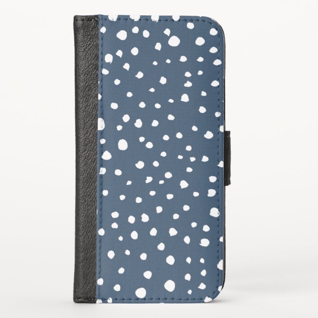 Navy Blue Dalmatian Spots, Dalmatian Dots, Dotted iPhone Wallet Case (Front)