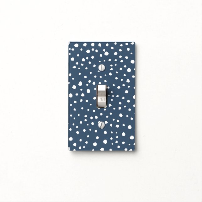 Navy Blue Dalmatian Spots, Dalmatian Dots, Dotted Light Switch Cover (In Situ)