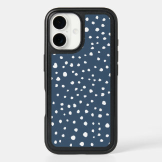 Navy Blue Dalmatian Spots, Dalmatian Dots, Dotted iPhone 16 Case