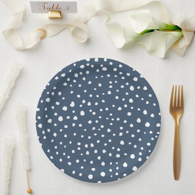 Navy Blue Dalmatian Spots, Dalmatian Dots, Dotted Paper Plates (Wedding)