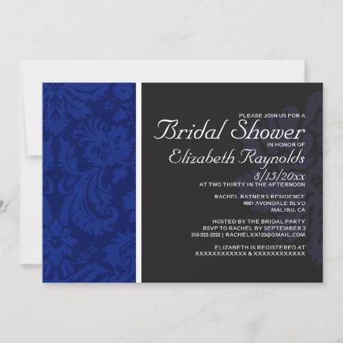 Navy Blue Damask Bridal Shower Invitations