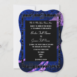 Navy blue damask elegant formal wedding invitation