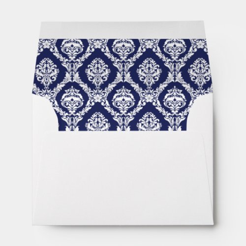 Navy Blue Damask Lined Wedding Envelope