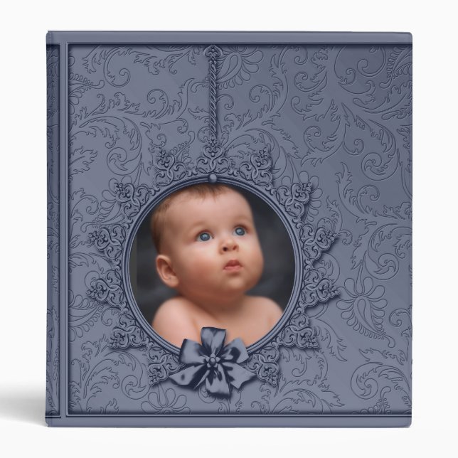 Navy Blue Damask Photo Album Binder (Front)