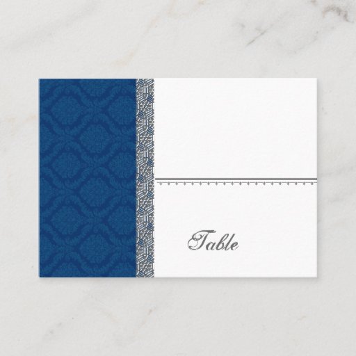 Customizable Navy Blue Damask Place Card - Wedding Party Business Card