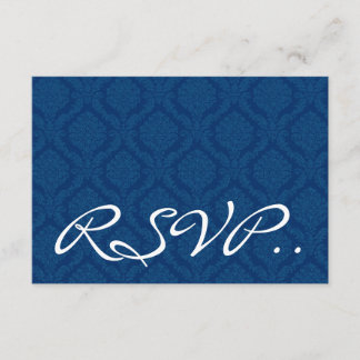 Navy Blue Damask RSVP Wedding Response Card Small