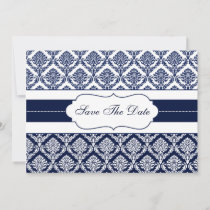 "navy blue" damask Save the date