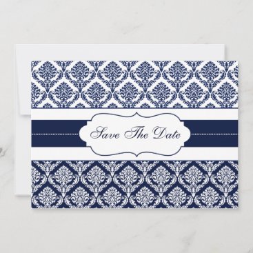 "navy blue" damask Save the date
