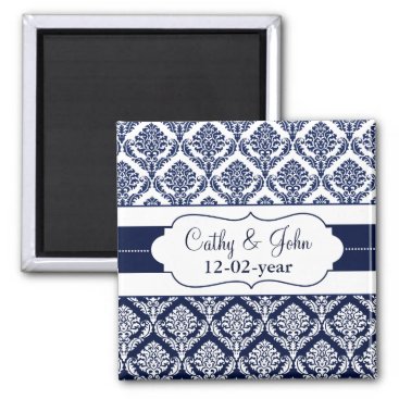 "navy blue" damask Save the date magnet