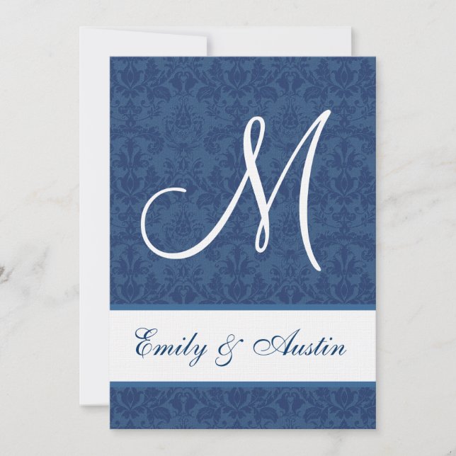 Navy Blue Damask Square Wedding A450 Invitation (Front)