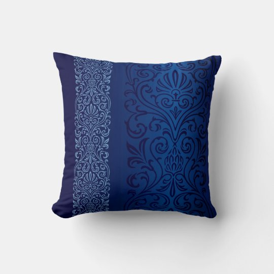 Navy Blue Damask Throw Pillow