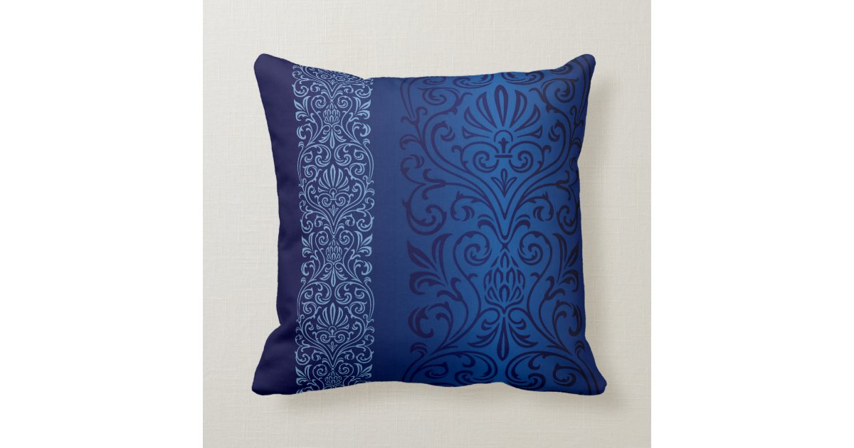 Navy Blue Damask Throw Pillow