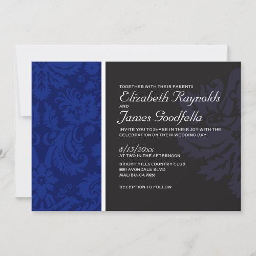 Navy Blue Damask Wedding Invitations