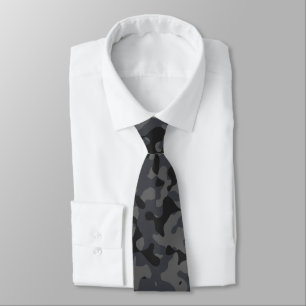 Navy Blue, Dark Gray, and Charcoal Camouflage Neck Tie