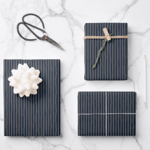 Navy Blue & Dark Gray Wonky Stripes Wrapping Paper Sheets