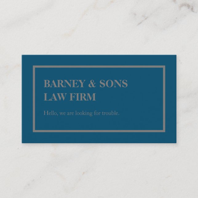 navy blue & dark grey law firm funny slogan formal business card (Front)