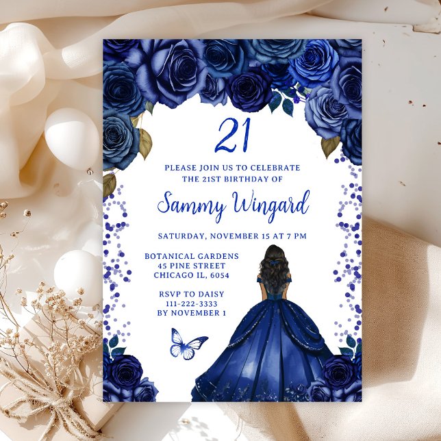 Navy Blue Dark Skin Princess Birthday Party Invitation (Creator Uploaded)