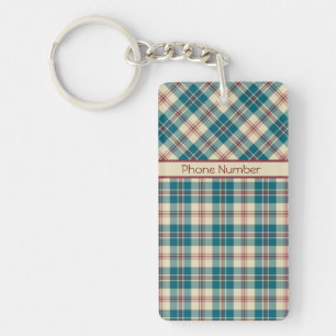 Navy Blue, Deep Red, Beige Plaid Acrylic Keychain
