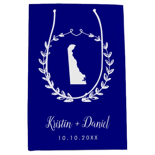 Navy Blue Delaware Map Wedding Welcome Swag Medium Gift Bag