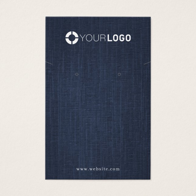 Navy blue denim custom logo earring display (Front)