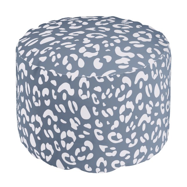 Navy Blue Denim Leopard  Pouf (Angled Front)